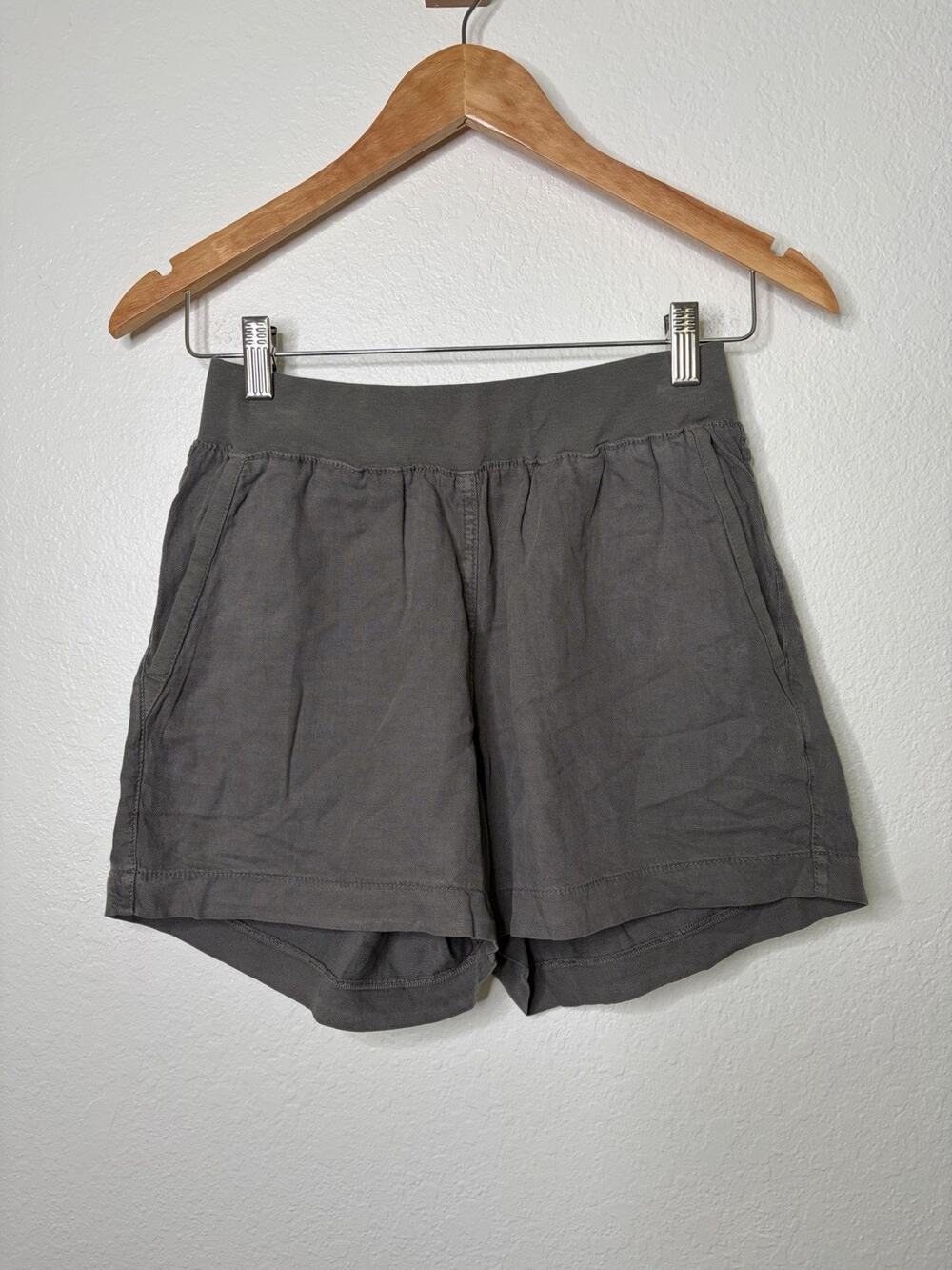 Faherty Arlie Day Olive Green Linen Pull On Shorts Size Small